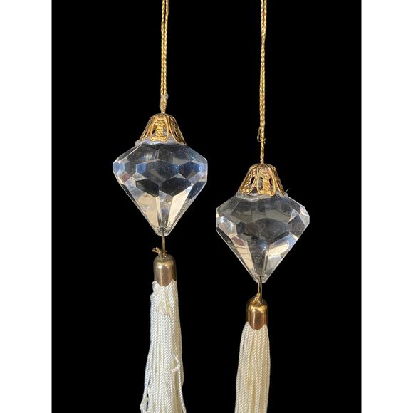 Two Pairs Faceted Acrylic and White Tassels Christmas Ornaments - Picture 2 of 6